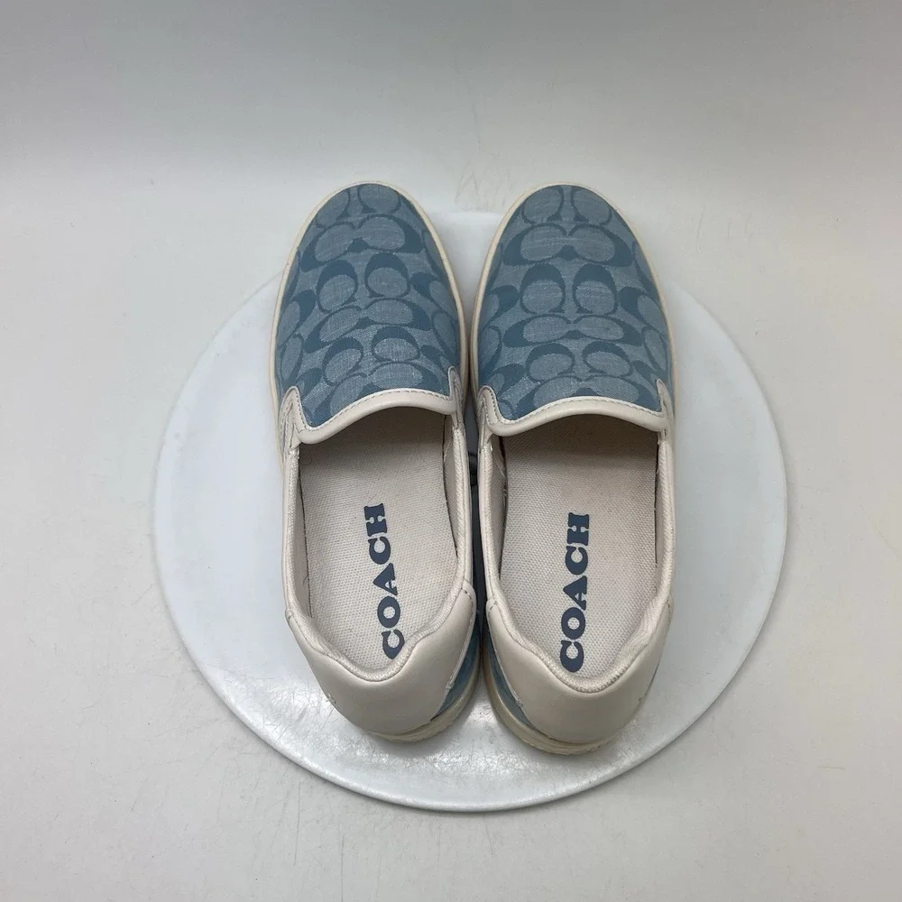 Coach Sneakers Womens 7.5 B CA448 Signature Canvas Slip-On Blue White Shoes